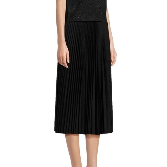 Theory Women's Size Medium Black Pleated Flannel Midi Skirt A-Line Knit $630 NWT - Picture 5 of 10